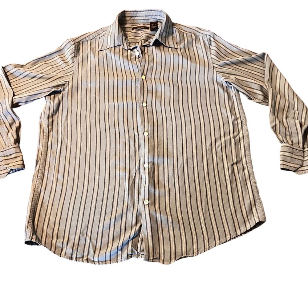 Claiborne Mens Striped Button-Up Shirt Long Sleeve Rayon Large L See‎ Pic 3